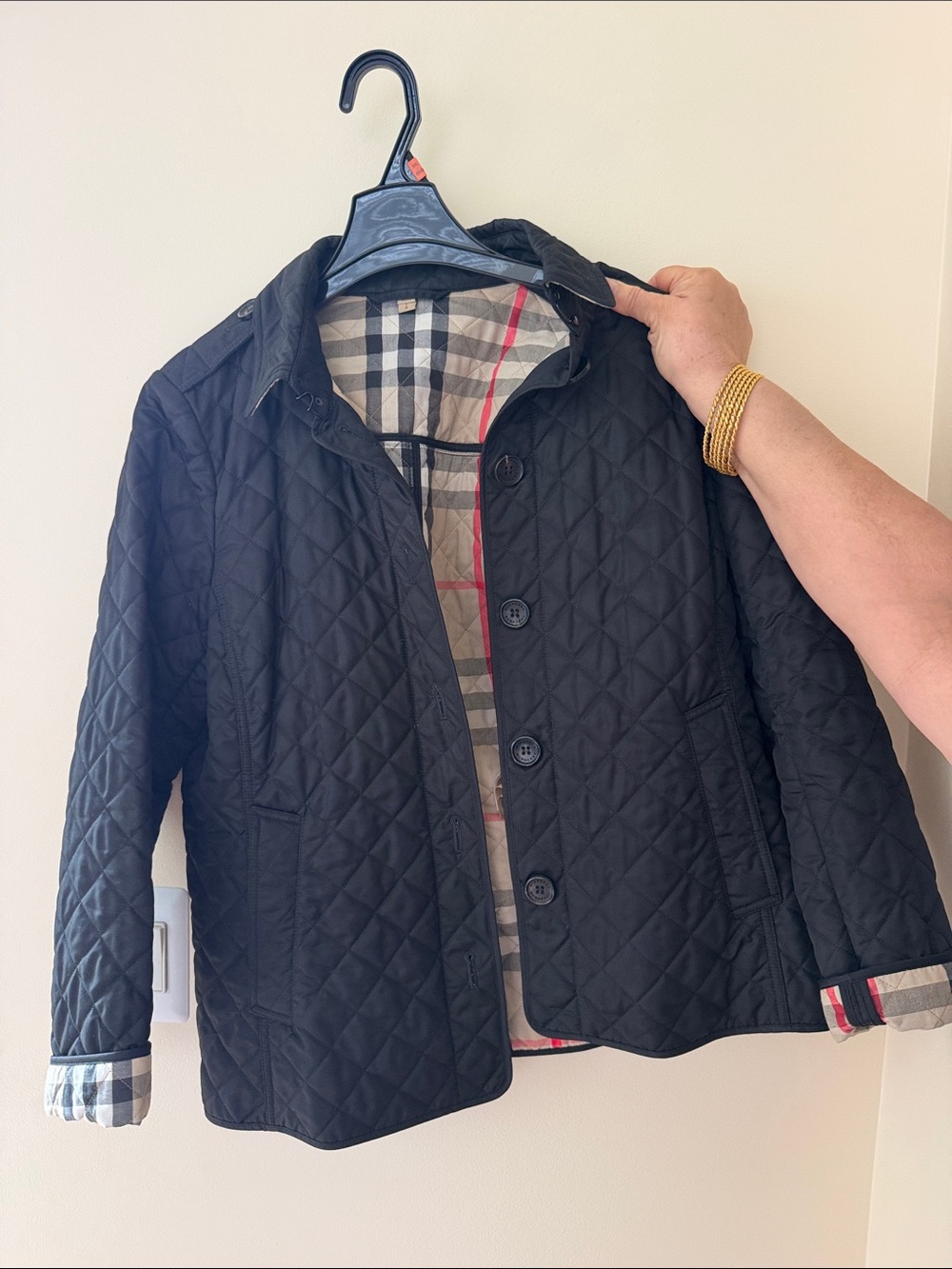 Burberry Black Quilted Trench Coat with Signature Check Lining